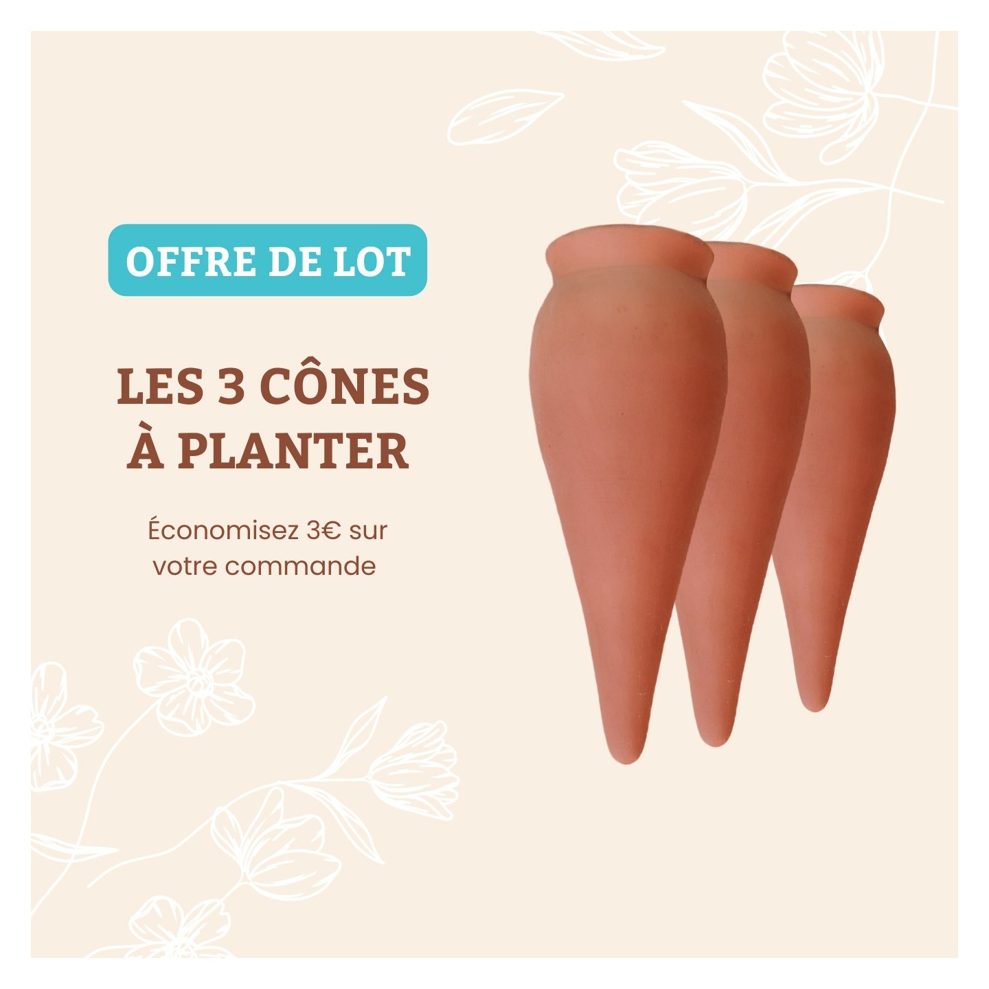 Lot de 3 Ollas Cône à planter – 100% Artisanal, Durable et Naturel – Ollas Lutton