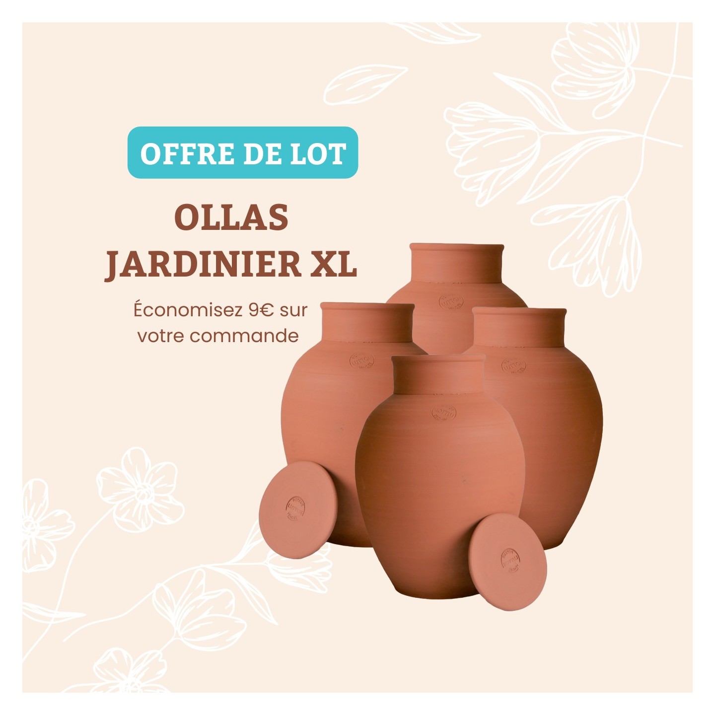 Save €9 on the Set of 4 8L Gardener's Ollas - Eco-Friendly Watering