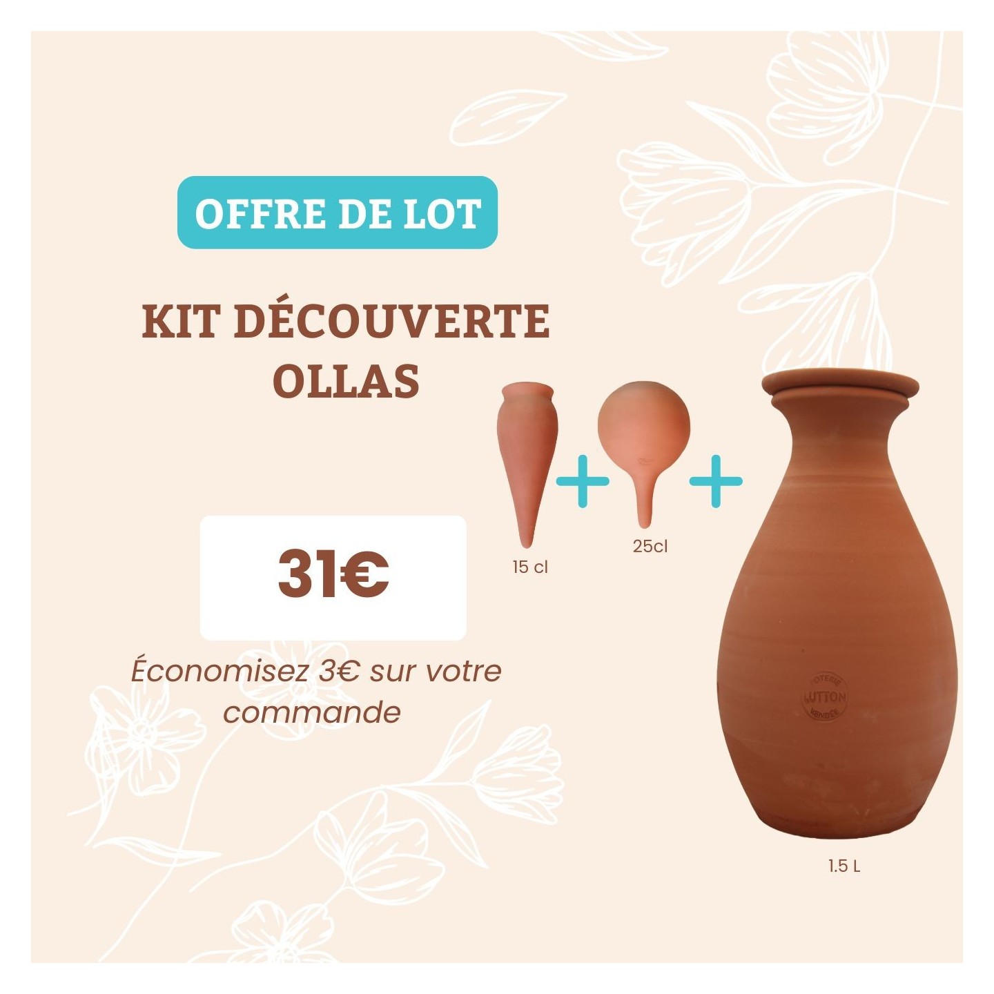 Kit Découverte Ollas : Arrosage Autonome et Écologique pour Potager - Testez Nos Ollas à Planter