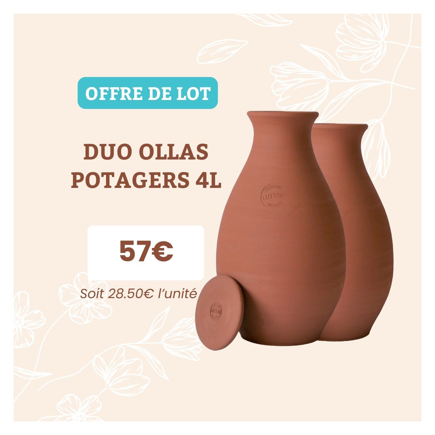 Lot de 2 Ollas Potager 4L – Difuseur Naturel d'eau