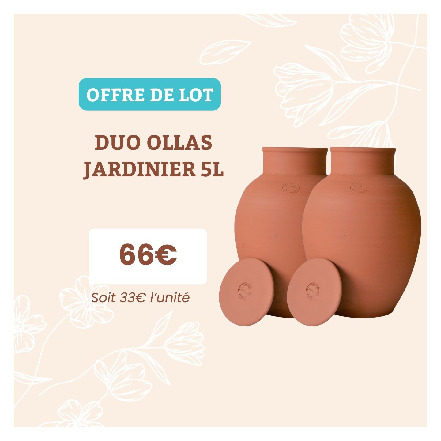 Lot de 2 Ollas Jardinier Taille L (5L) - Arrosage Autonome Écologique