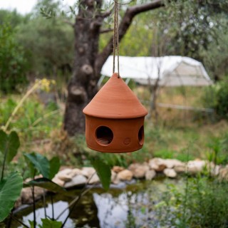 Mangeoire artisanale pour oiseaux en poterie