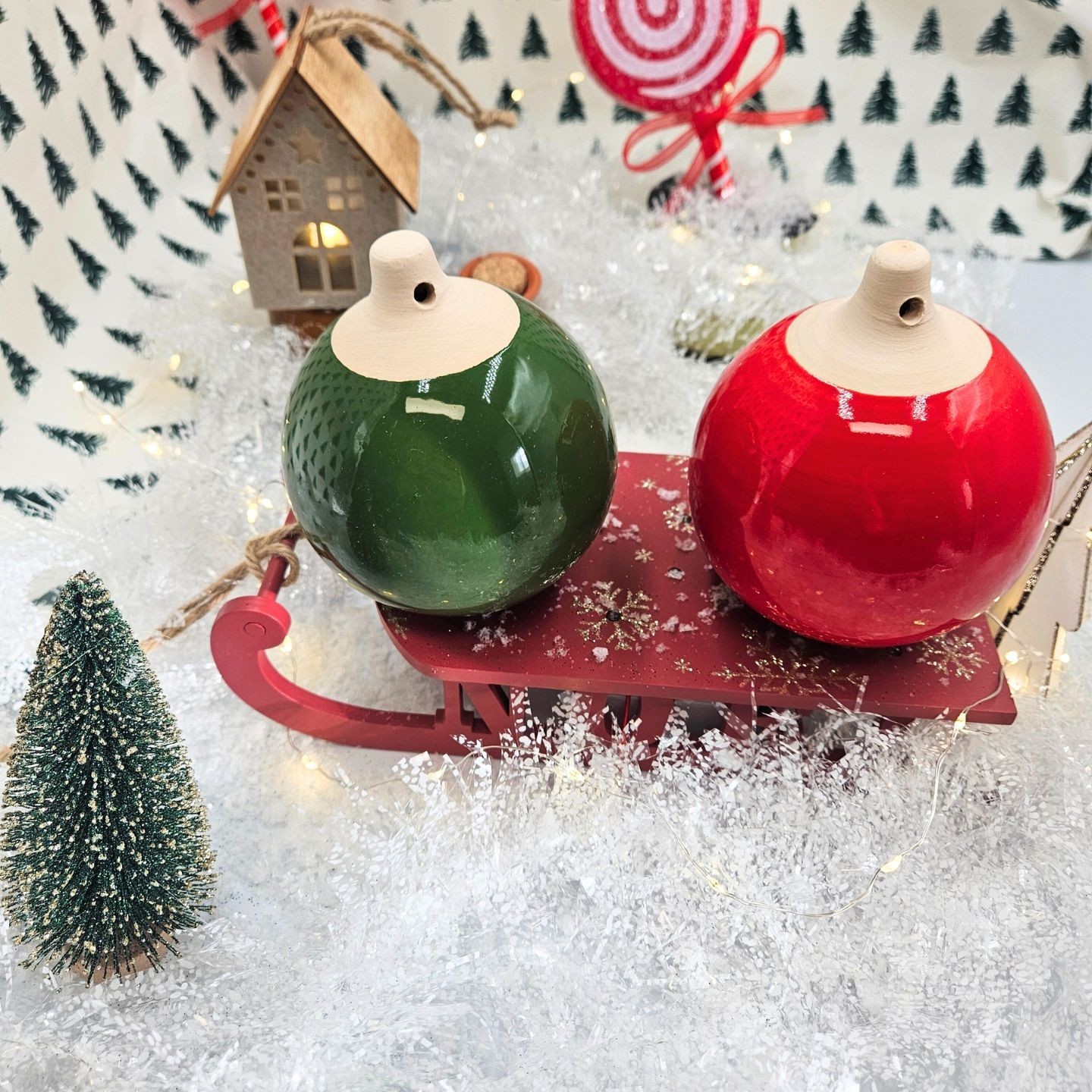Coffret de 2 boules de Noël en céramique artisanales française – Atelier Lutton